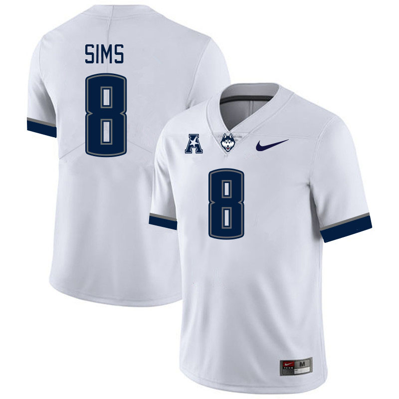 Men #8 Jarvarius Sims Uconn Huskies College Football Jerseys Stitched-White